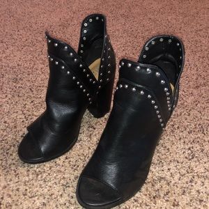 Report studded leather open toe booties